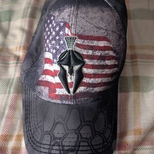 Patriotic Black Cap with American Flag and Spartan Logo